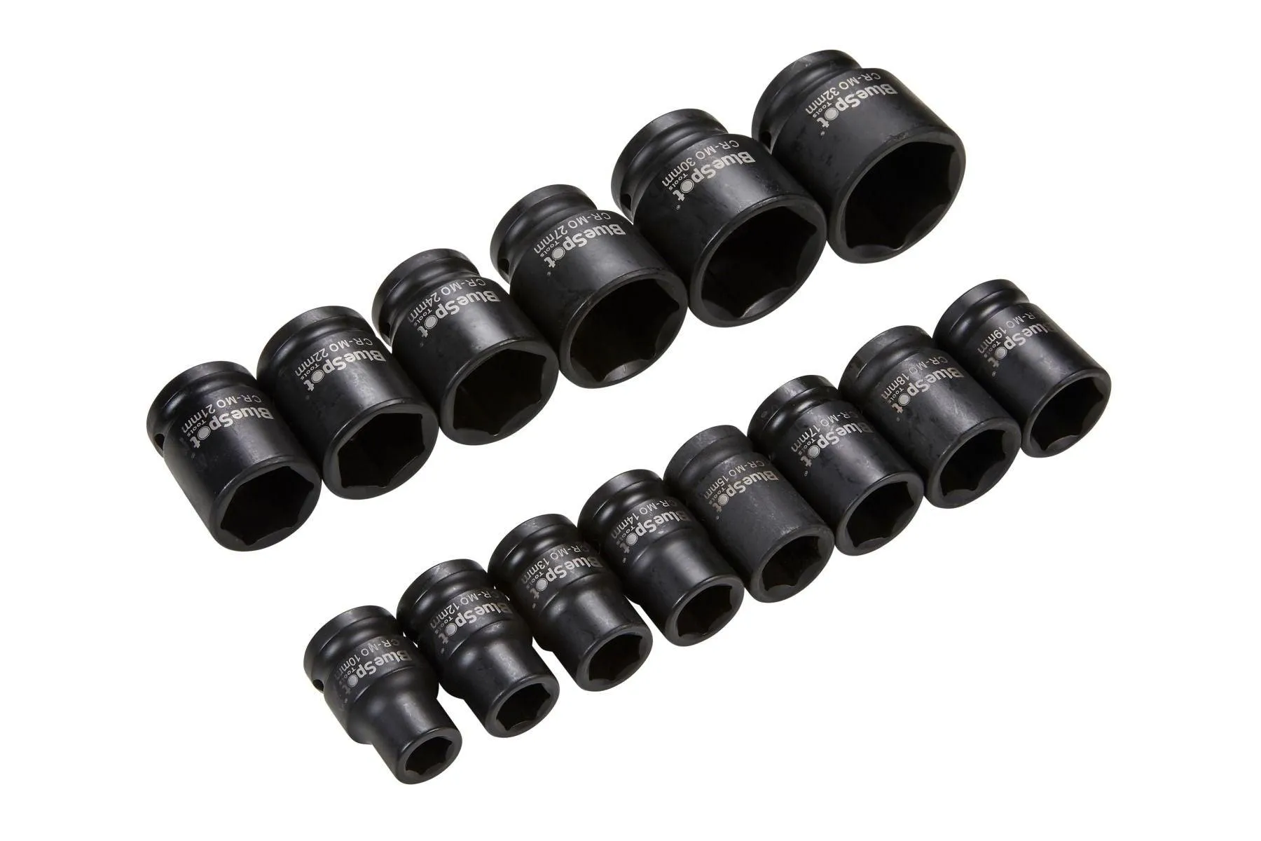 BLUE SPOT TOOLS 14 PCE 1/2" METRIC SHALLOW IMPACT SOCKET SET (10-32MM)