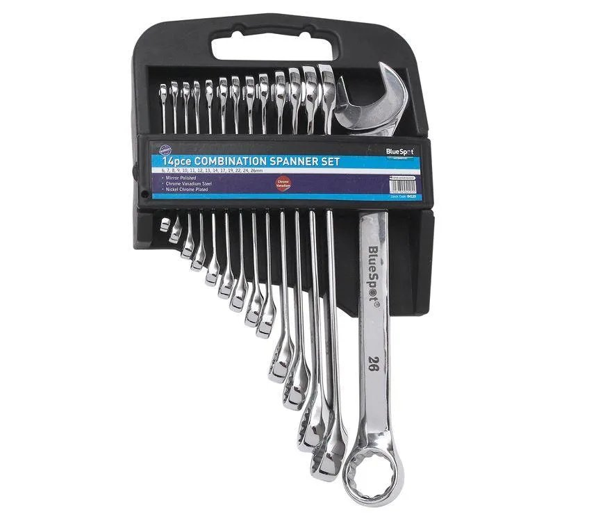 BLUE SPOT TOOLS 14 PCE METRIC COMBINATION SPANNER SET (6-26MM)