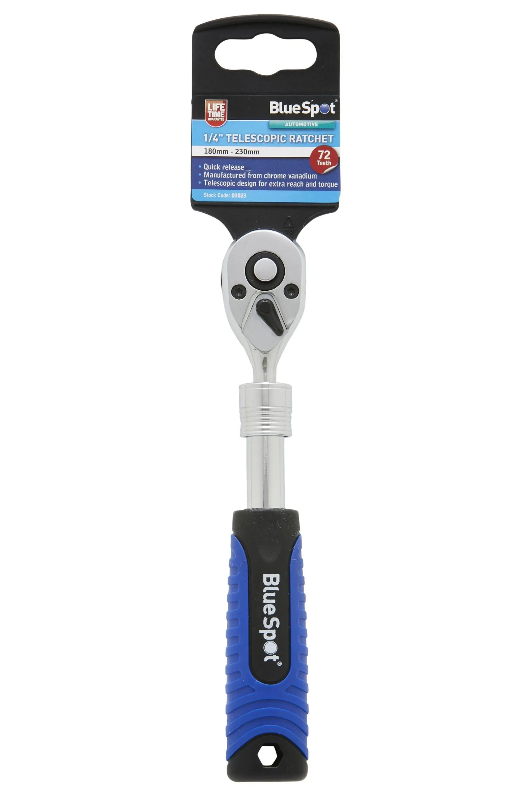BLUE SPOT TOOLS 1/4" TELESCOPIC RATCHET (180MM-230MM) (72 TEETH)