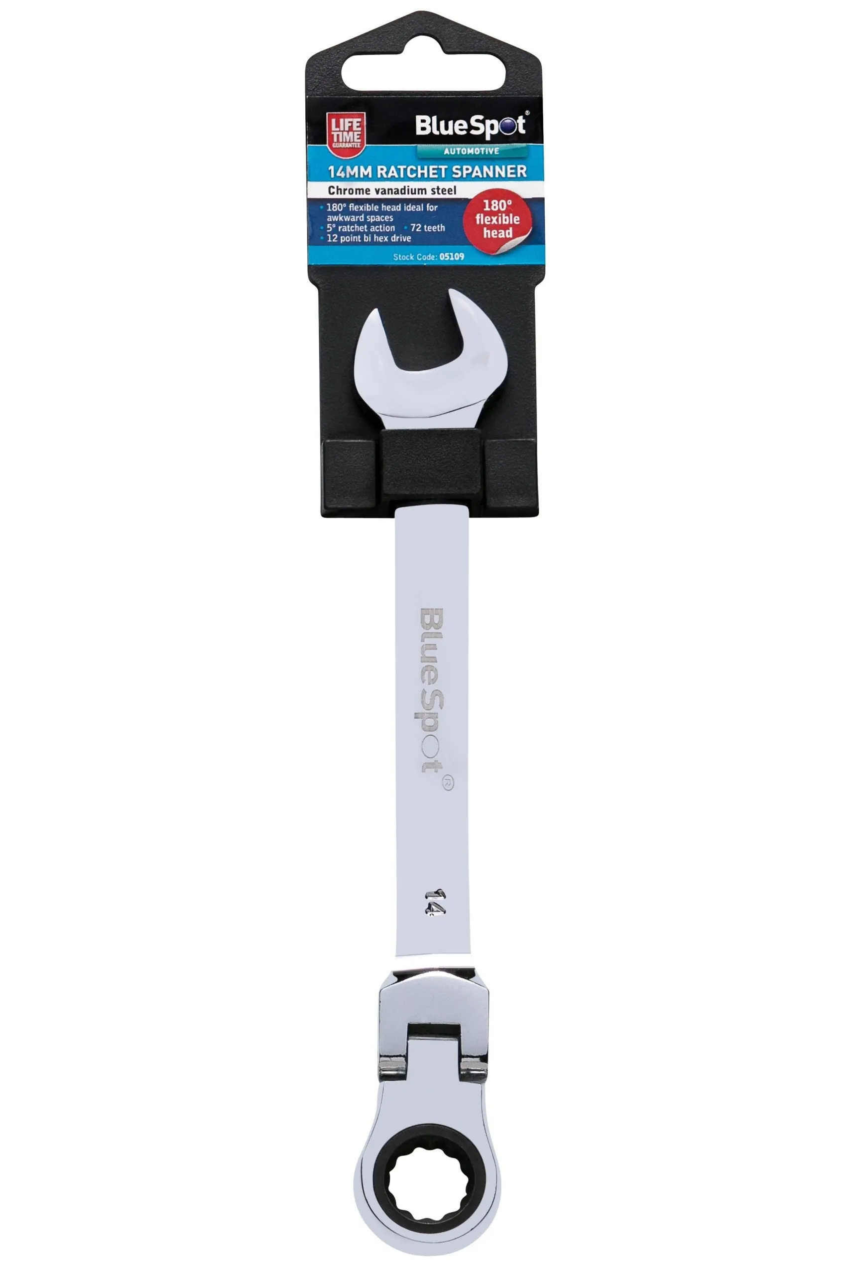 BLUE SPOT TOOLS 14MM CHROME VANADIUM RATCHET SPANNER FLEXIBLE HEAD (180°)