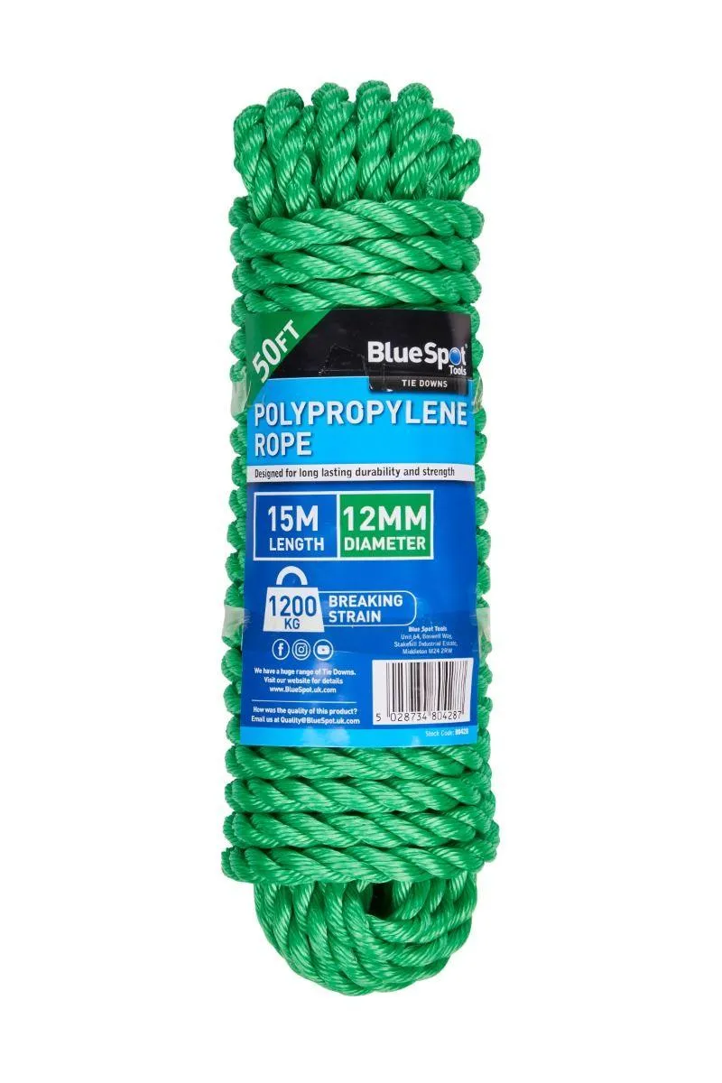 BLUE SPOT TOOLS 15M X 12MM (50FT) POLYPROPYLENE ROPE