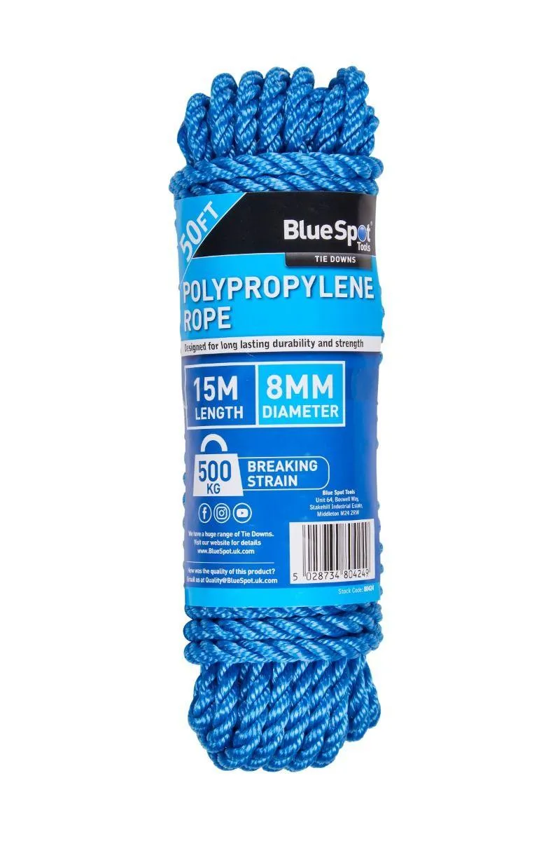 BLUE SPOT TOOLS 15M X 8MM (50FT) POLYPROPYLENE ROPE