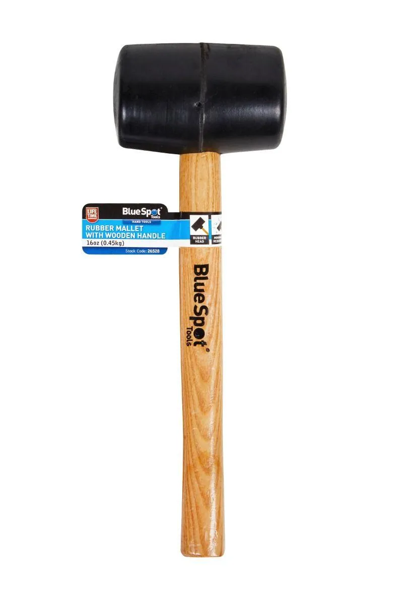 BLUE SPOT TOOLS 16OZ (0.45KG) BLACK RUBBER MALLET WITH WOODEN HANDLE