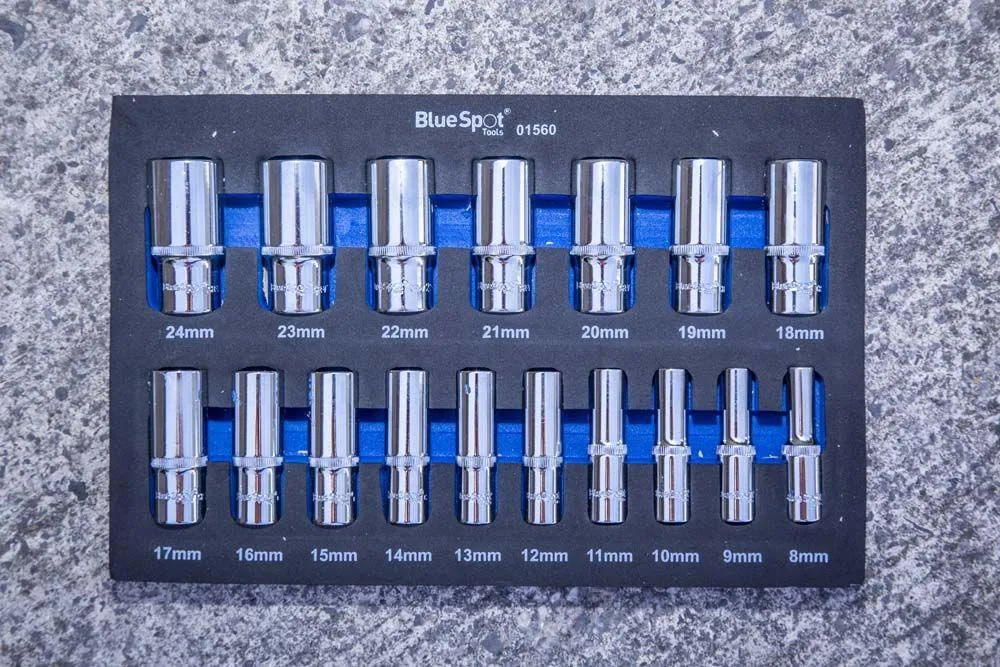 BLUE SPOT TOOLS 17 PCE 3/8" METRIC DEEP SOCKETS (8-24MM) (EVA FOAM)