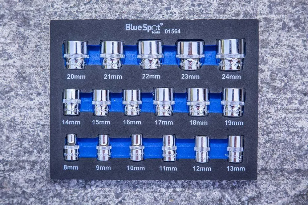 BLUE SPOT TOOLS 17 PCE 3/8" METRIC SHALLOW SOCKETS (8-24MM)  (EVA FOAM)
