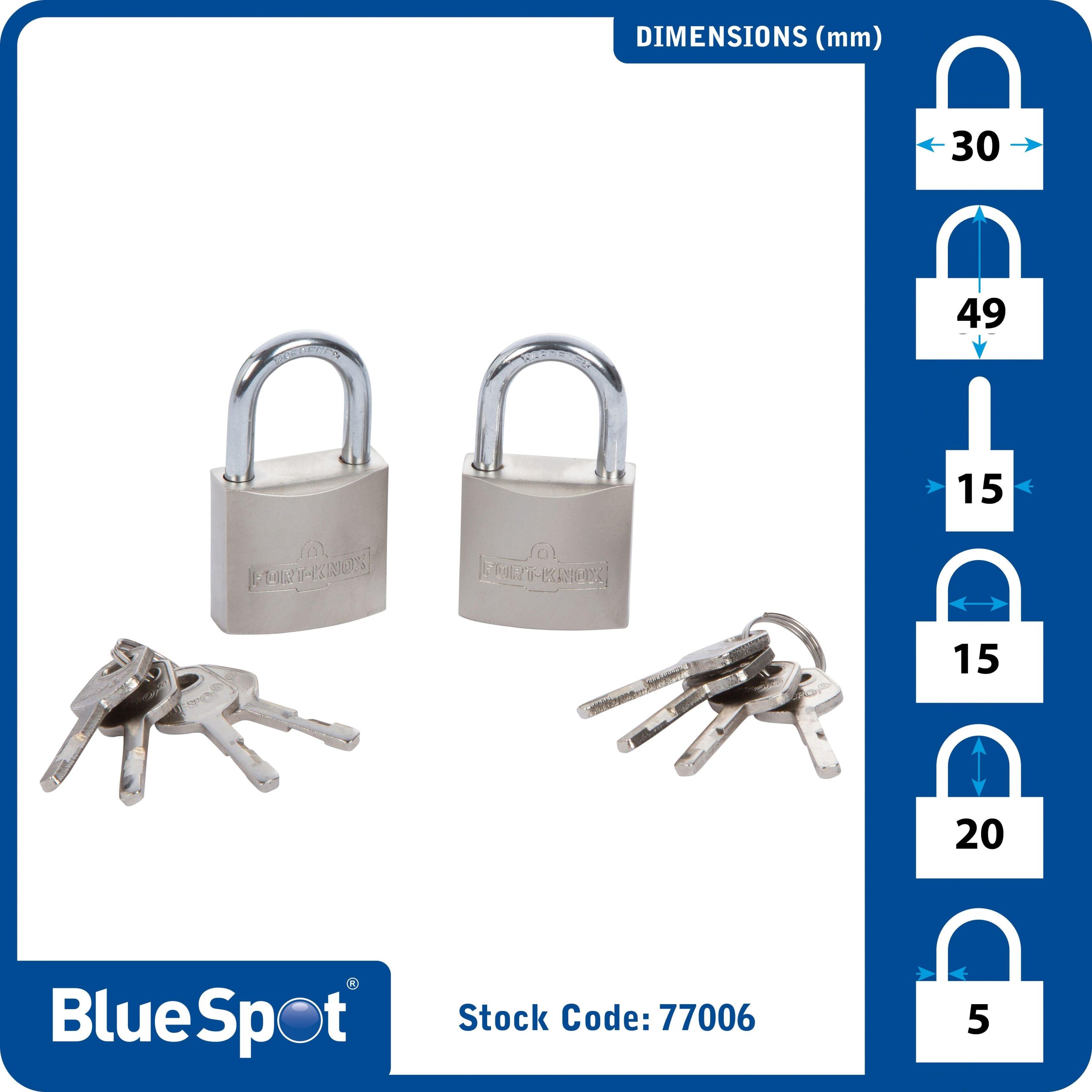 BLUE SPOT TOOLS 2 PCE 30MM SATIN FINISH KEYED ALIKE PADLOCKS