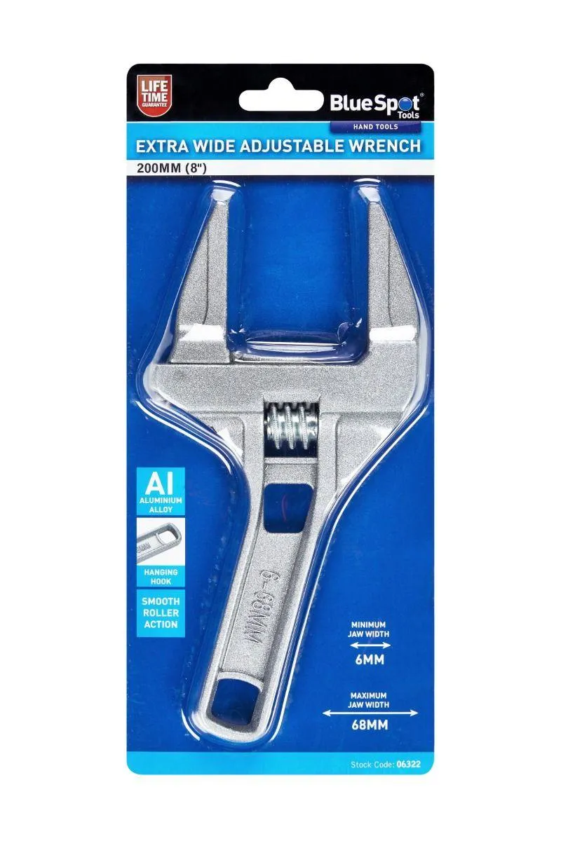 BLUE SPOT TOOLS 200MM (8") EXTRA WIDE ADJUSTABLE WRENCH