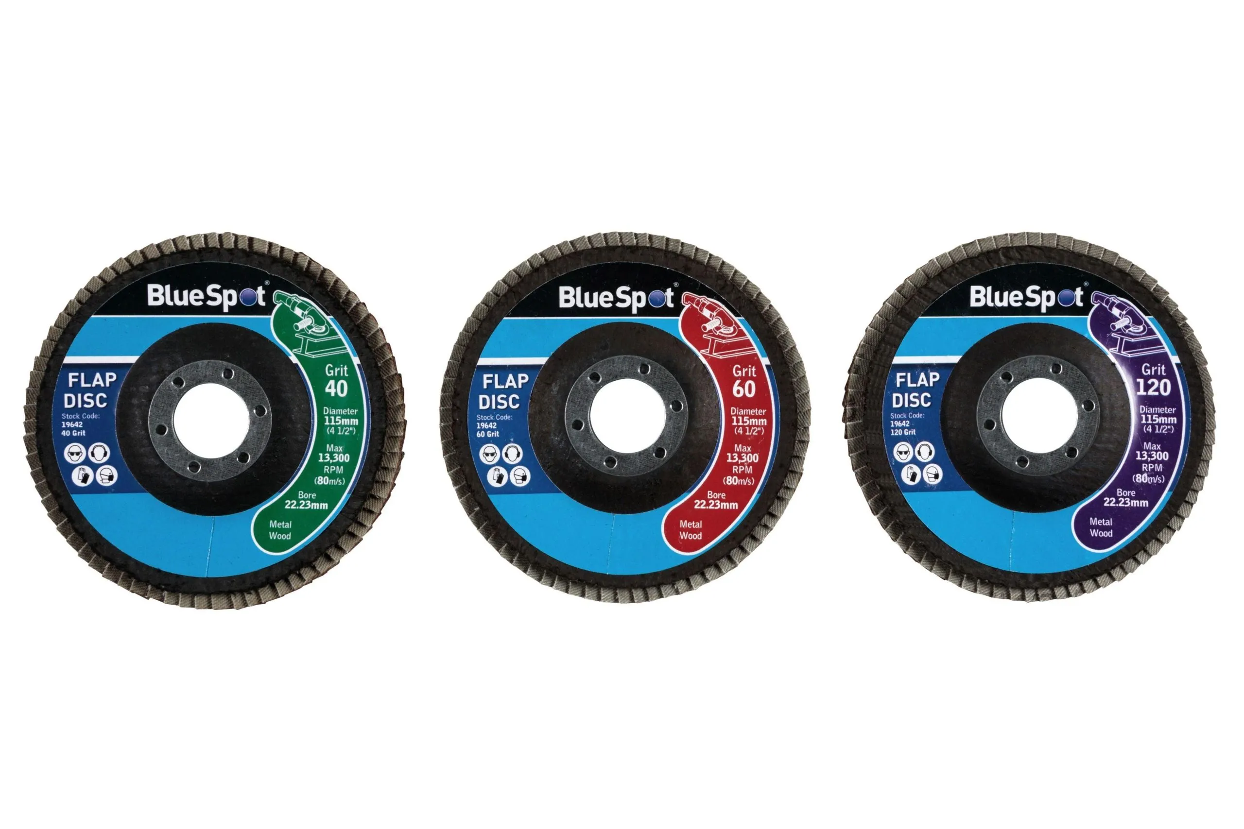 BLUE SPOT TOOLS 3 PCE 115MM (4.5") FLAP SANDING DISC SET
