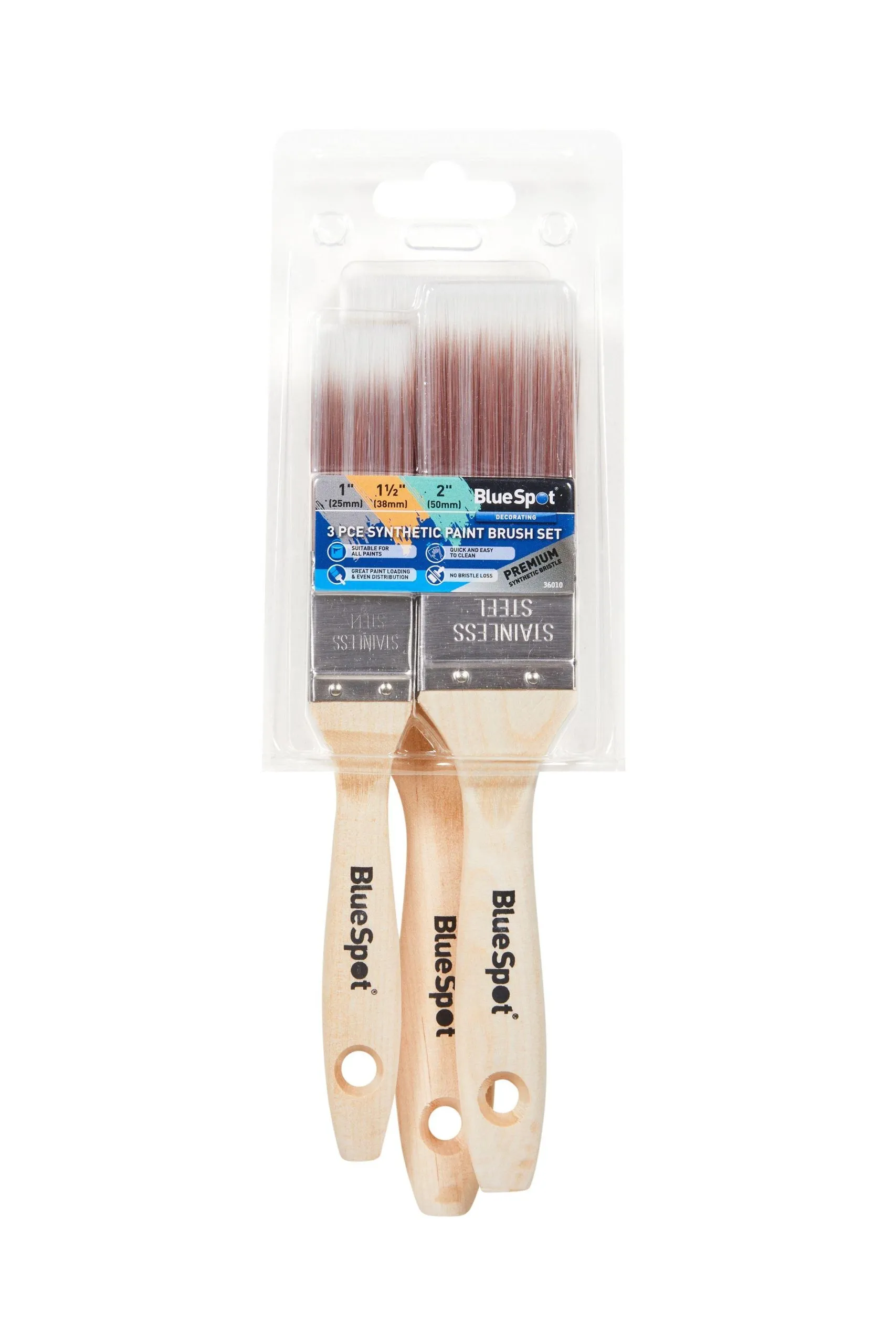 BLUE SPOT TOOLS 3 PCE SYNTHETIC PAINT BRUSH SET (1”, 1 ½” AND 2”)