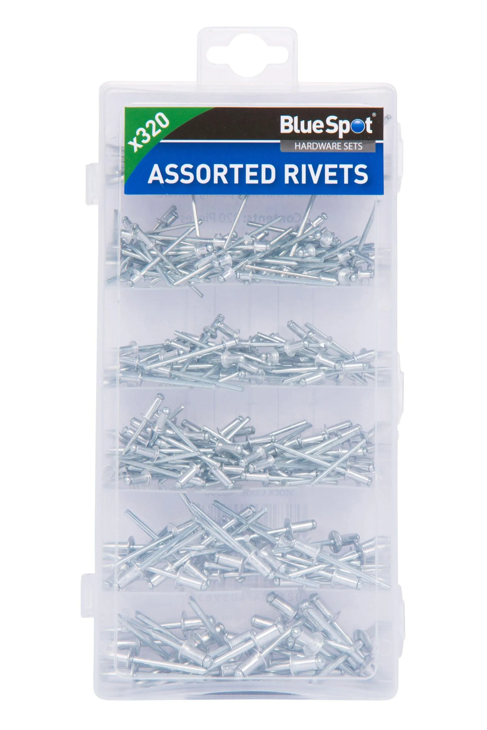 BLUE SPOT TOOLS 320 PCE ASSORTED BLIND RIVET SET (2.4MM, 3.2MM, 4.0MM, 4.8MM)