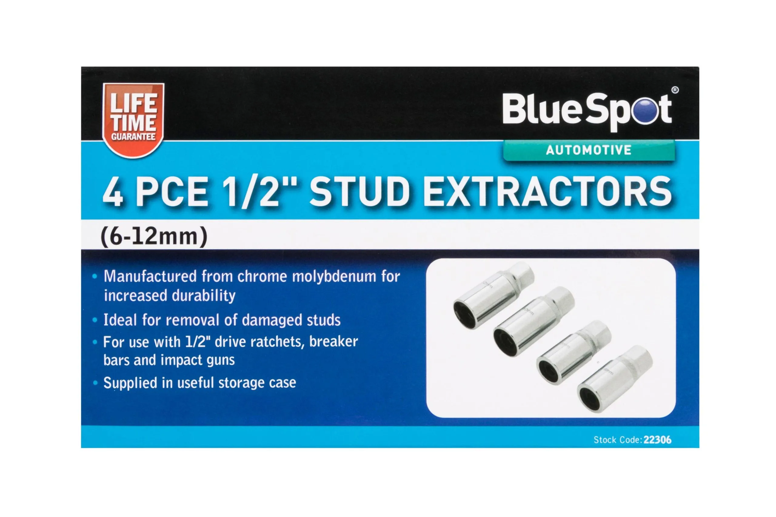 BLUE SPOT TOOLS 4 PCE 1/2" STUD EXTRACTORS (6-12MM)