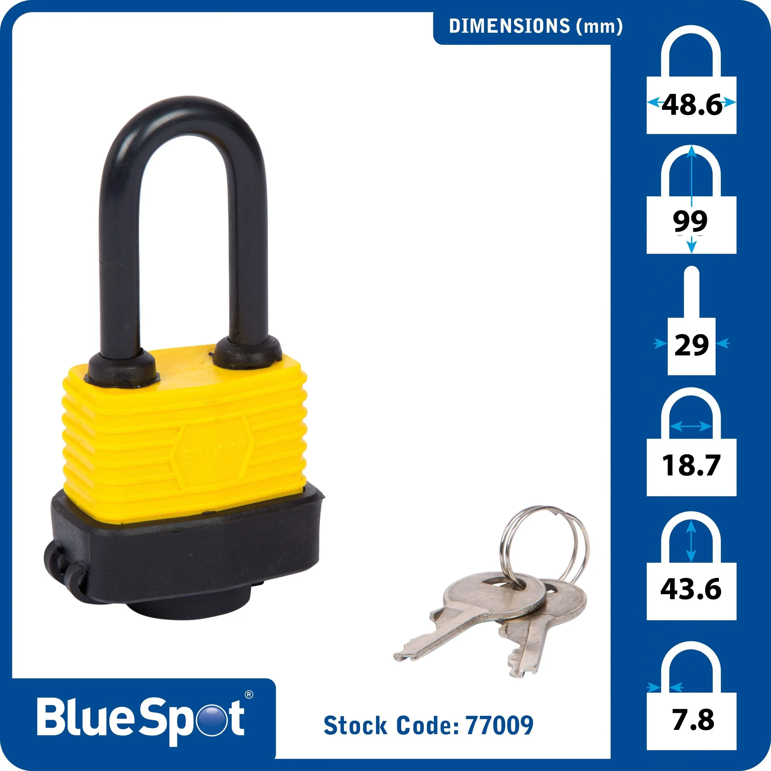 BLUE SPOT TOOLS 40MM LONG SHACKLE WEATHER RESISTANT PADLOCK