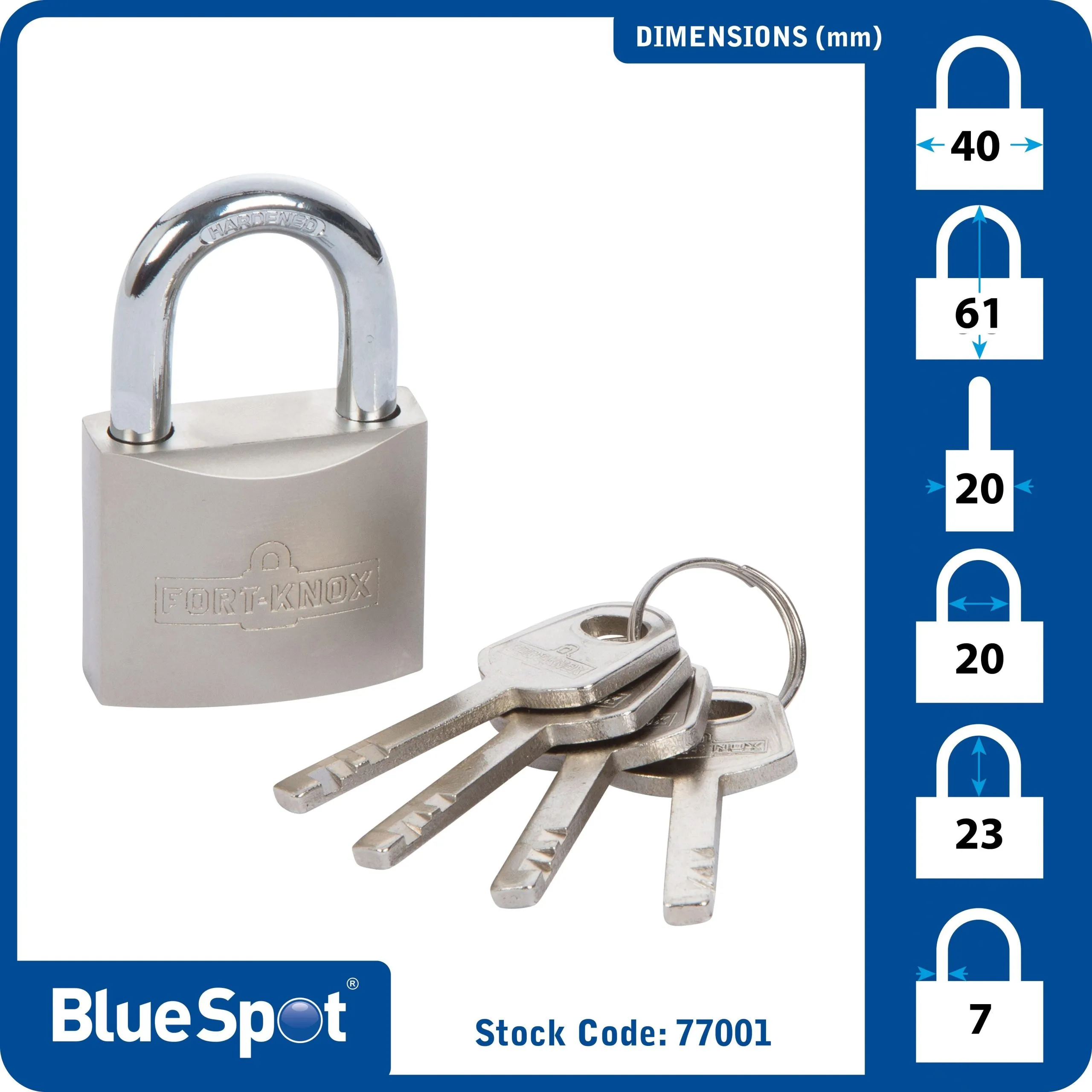 BLUE SPOT TOOLS 40MM SATIN FINISH PADLOCK