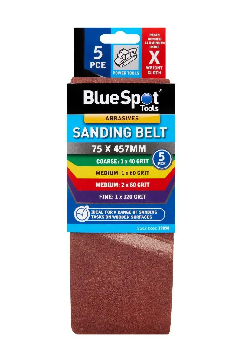 BLUE SPOT TOOLS 5 PCE MIXED 75 X 457MM SANDING BELT