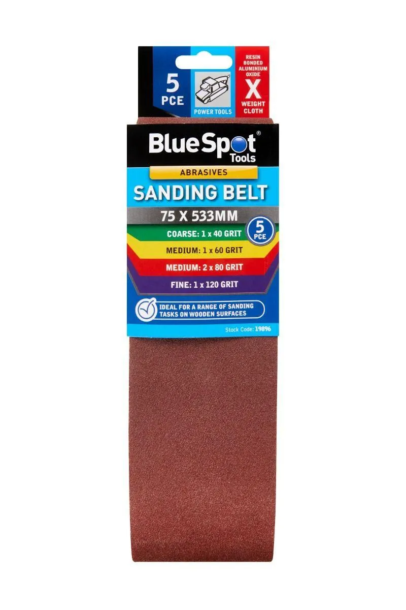 BLUE SPOT TOOLS 5 PCE MIXED 75 X 533MM SANDING BELT