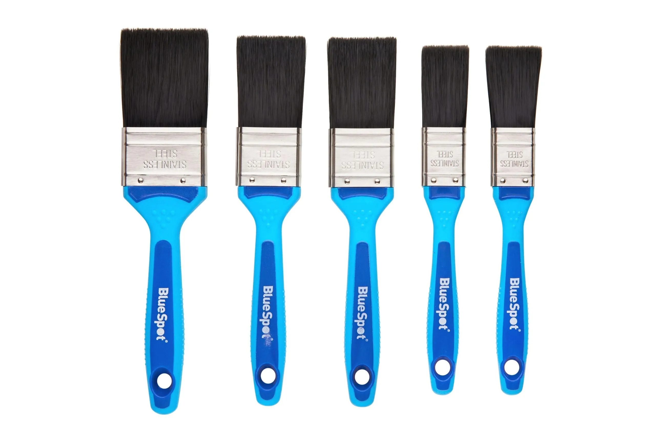 BLUE SPOT TOOLS 5 PCE SYNTHETIC PAINT BRUSH SET WITH SOFT GRIP HANDLE (2 PCE 1", 2 PCE 1 1/2", 1 PCE 2")
