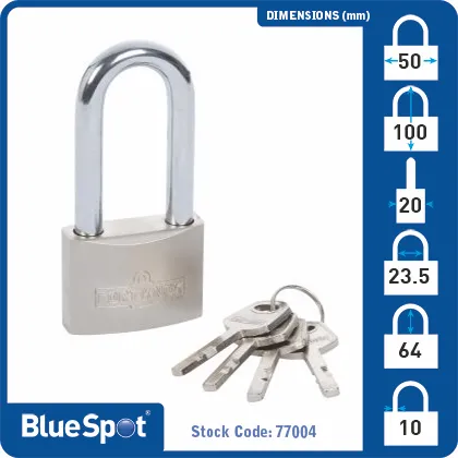 BLUE SPOT TOOLS 50MM LONG SHACKLE SATIN FINISH PADLOCK