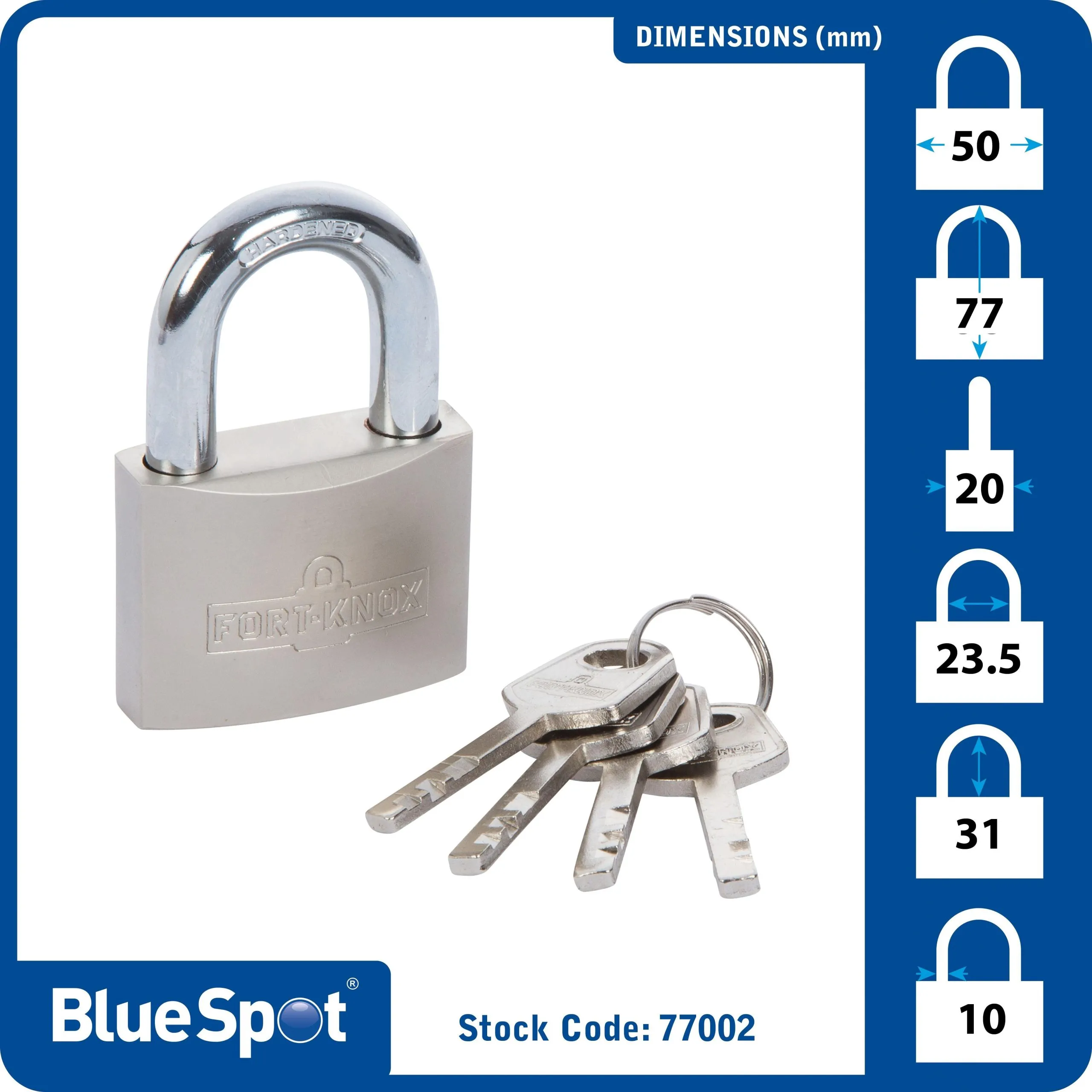 BLUE SPOT TOOLS 50MM SATIN FINISH PADLOCK