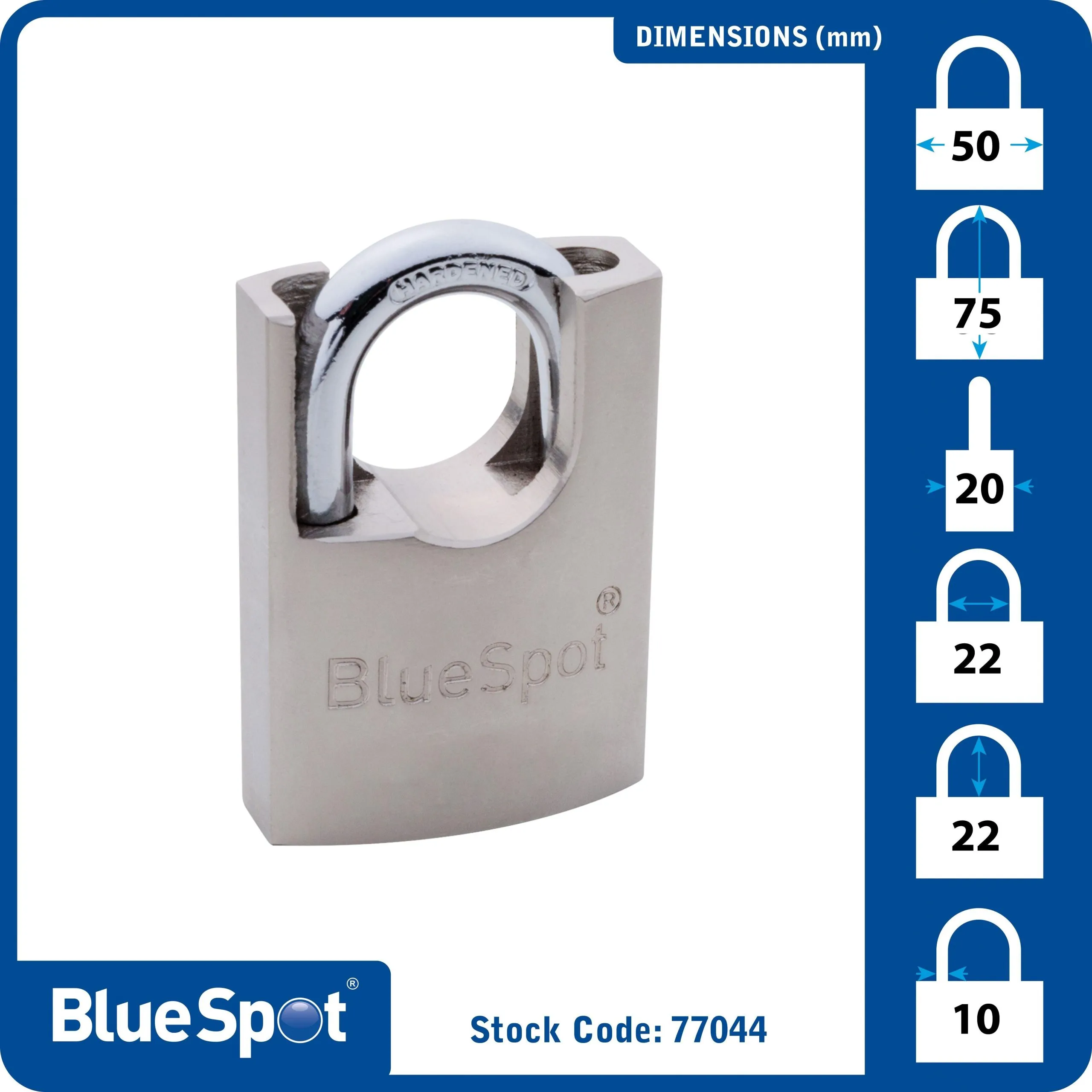 BLUE SPOT TOOLS 50MM SHROUDED SATIN FINISH PADLOCK