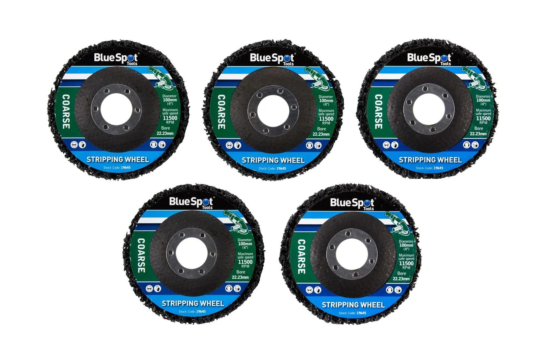 BLUE SPOT TOOLS 5PCE 100MM (4") COARSE STRIPPING WHEEL SET