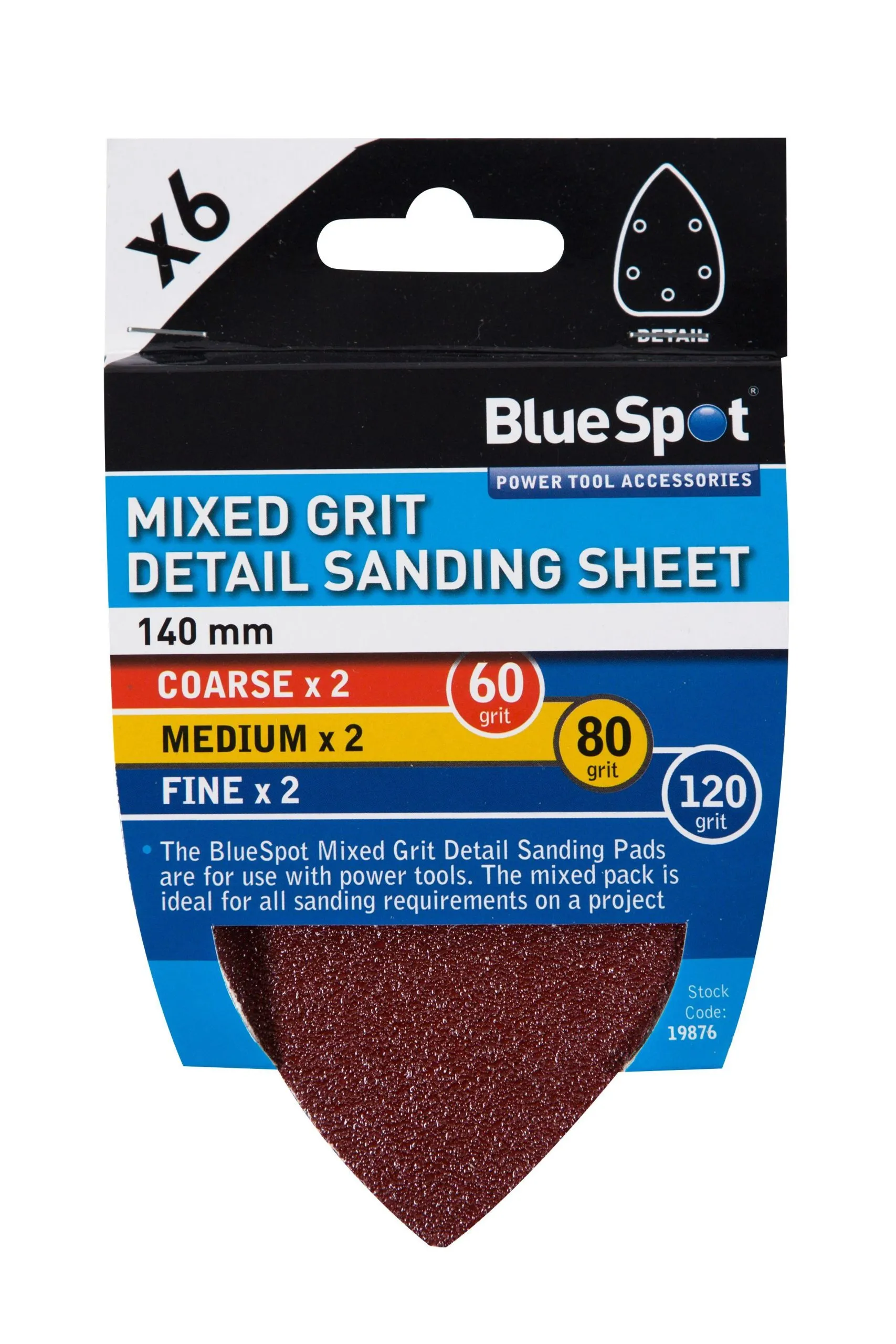 BLUE SPOT TOOLS 6 PACK 140MM MIXED GRIT DETAIL SANDING SHEETS