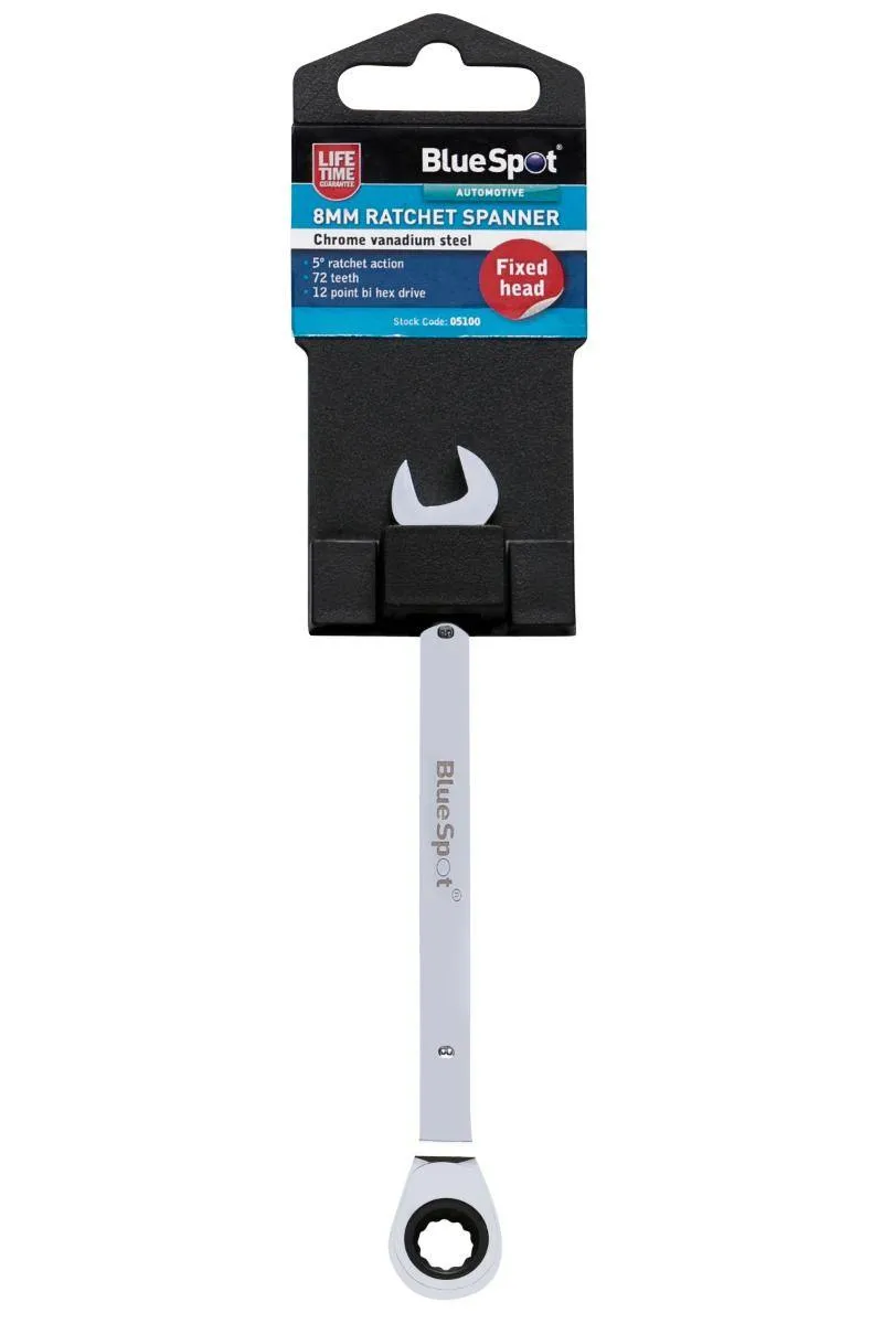 BLUE SPOT TOOLS 8MM CHROME VANADIUM RATCHET SPANNER FIXED HEAD