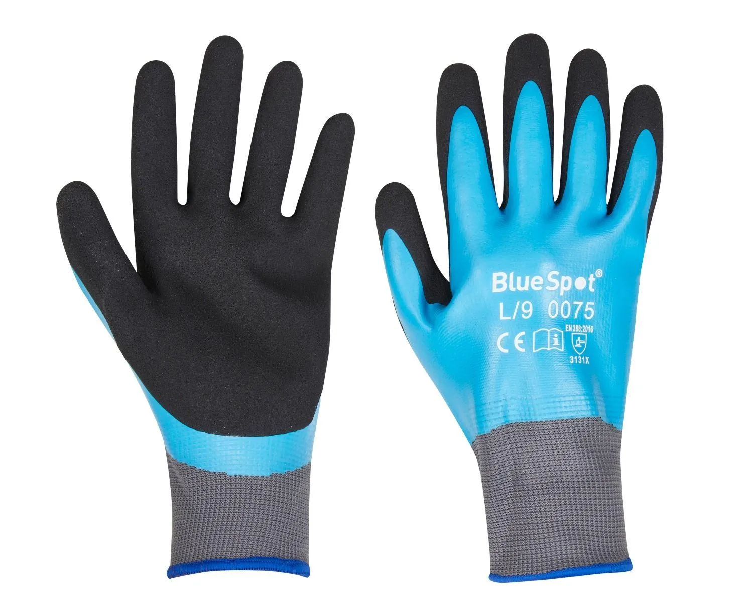 BLUE SPOT TOOLS LATEX WATER RESISTANT GLOVES (LARGE)