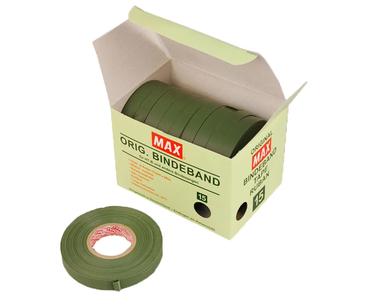 Max Tapener Medium-Duty Tape, Green, Box of 10 Rolls