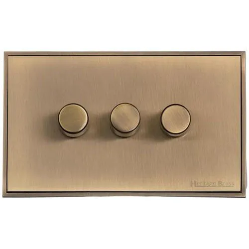 Executive Range-Antique Brass-3 Gang Trailing Edge Dimmer