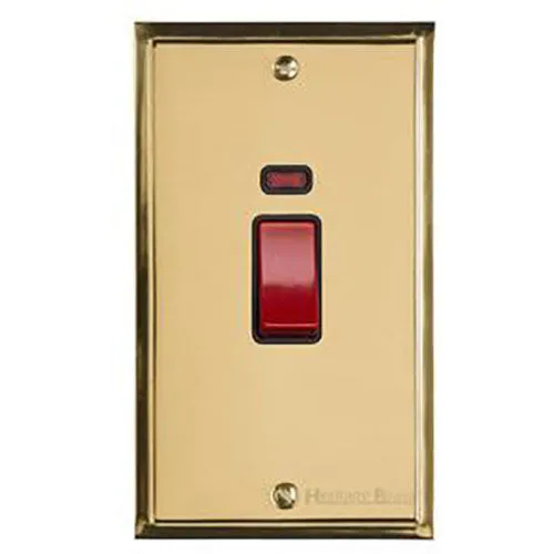 Elite Stepped Plate Range-Polished Brass-45A DP Cooker Switch with Neon (tall plate)