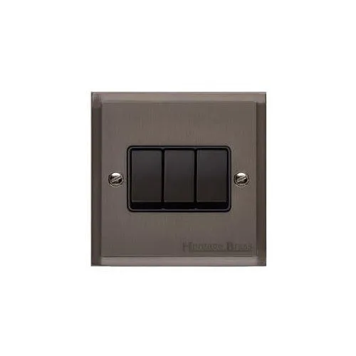 Elite Stepped Plate Range-Matt Bronze-3 Gang Rocker Switch (10 Amp)