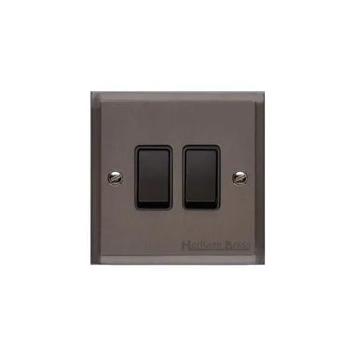 Elite Stepped Plate Range-Matt Bronze-2 Gang Rocker Switch (10 Amp)