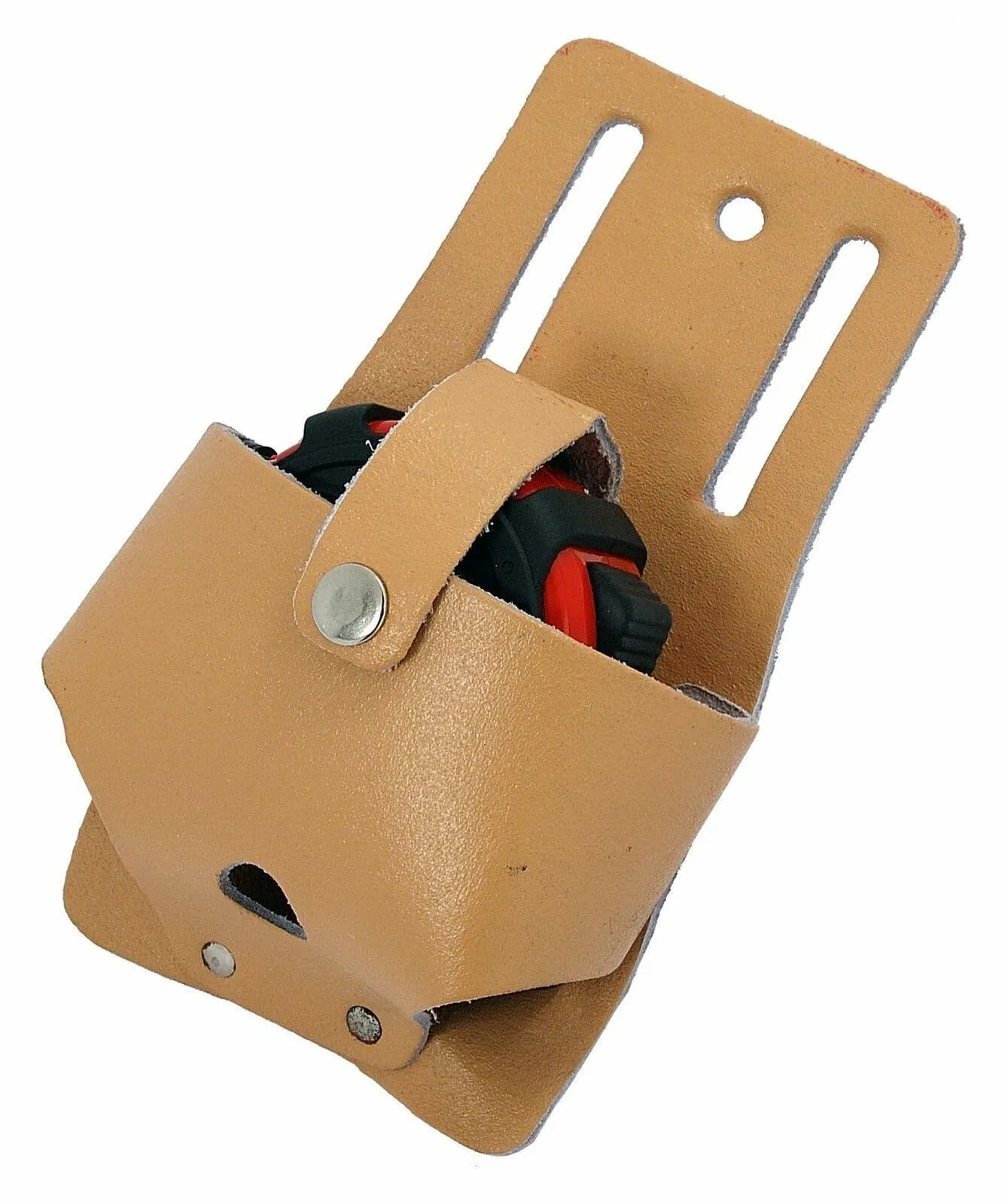 Leather Tape Holder Button Loop In Tan Strong Heavy Durable