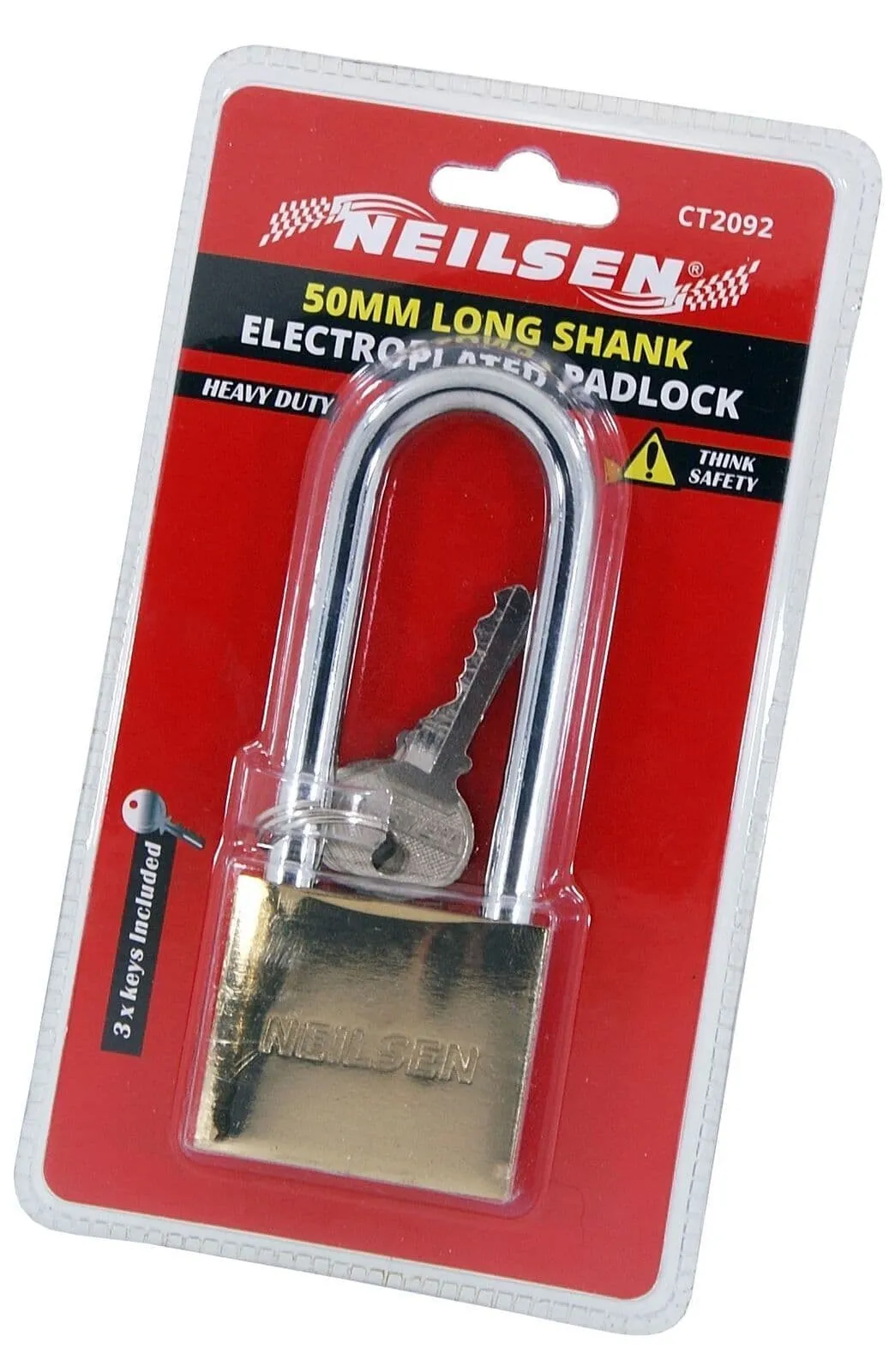 Long Brass Padlock 50mm With 3 Keys Suitable For Luggage Suitcase- Heavy Duty