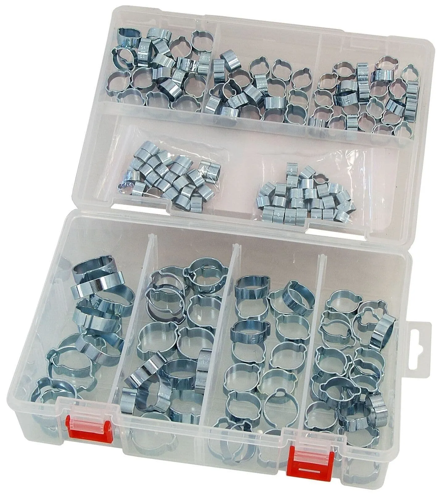 O Clip Double Ear Hose Clamp Assortment - 175Pcs Zinc Plated