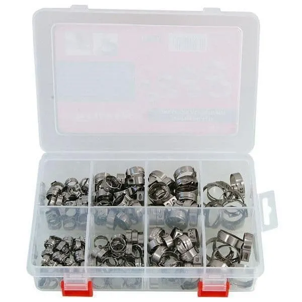O Clip Single Ear Hose Clamp Assortment - 160Pcs Stainless Steel