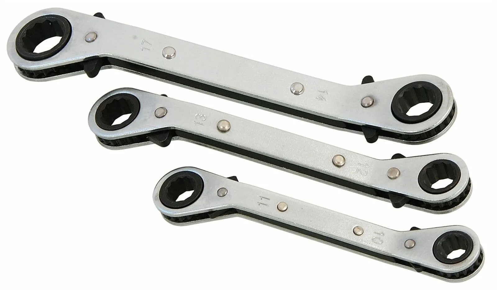 Offset Ring Ratchet Spanner Wrench Set 3Pc Reversible