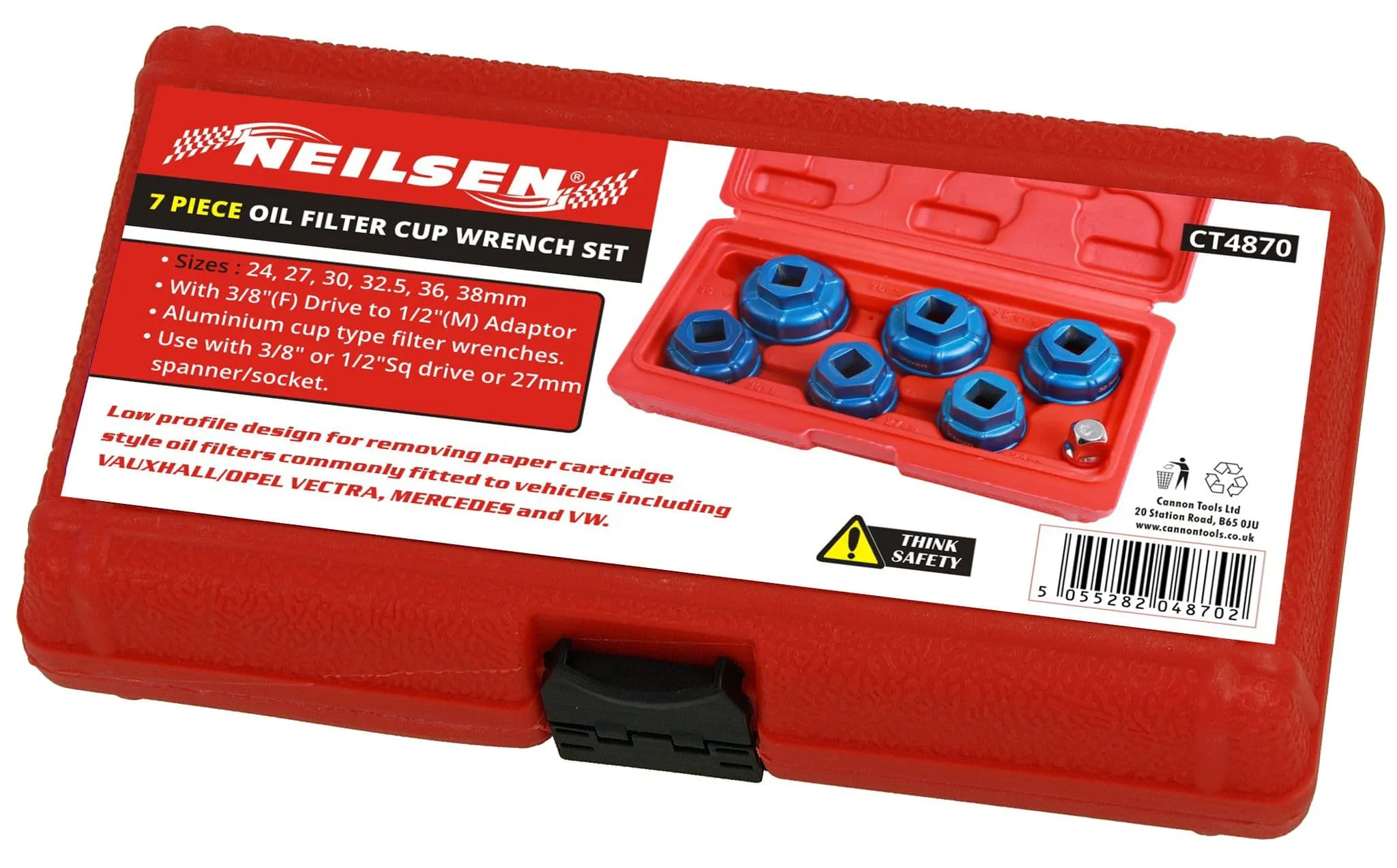 Oil Filter Removal Cup Socket Set By Neilsen Tools 24 27 30 32 36 38mm 3/8"Drive
