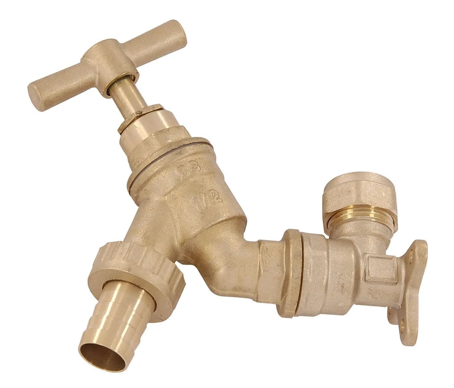 Outside Garden Tap With Wall Plate Solid Brass 1/2" X 3/4" Connector Kit