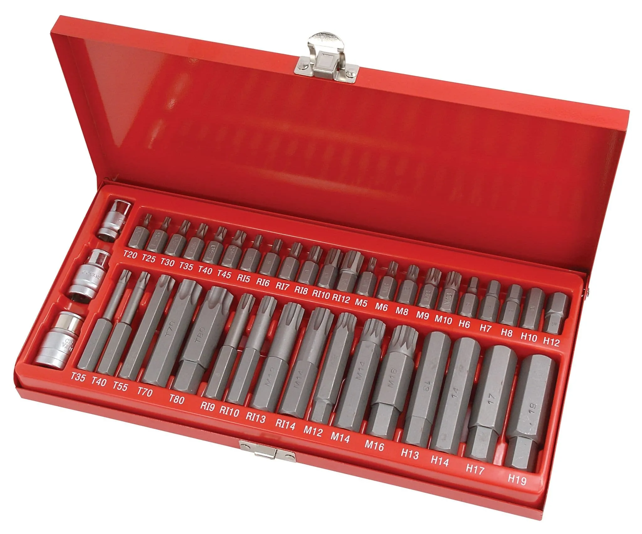 Quality 41Pc Hex Ribe Spline & Star Bit Set 3/8 & 1/2 Inch Drive