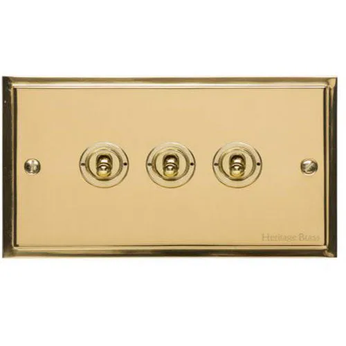 Elite Stepped Plate Range-Polished Brass-3 Gang Toggle Switch