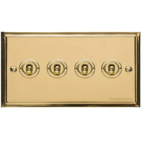 Elite Stepped Plate Range-Polished Brass-4 Gang Toggle Switch