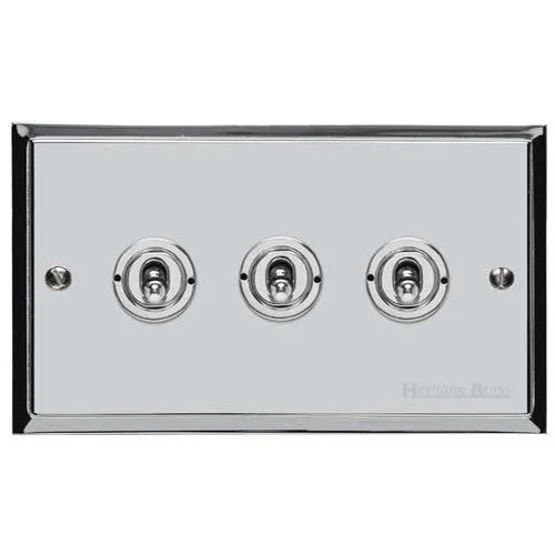 Elite Stepped Plate Range-Polished Chrome-3 Gang Toggle Switch