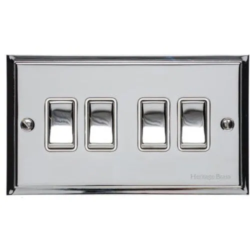 Elite Stepped Plate Range-Polished Chrome-4 Gang Rocker Switch (10 Amp)