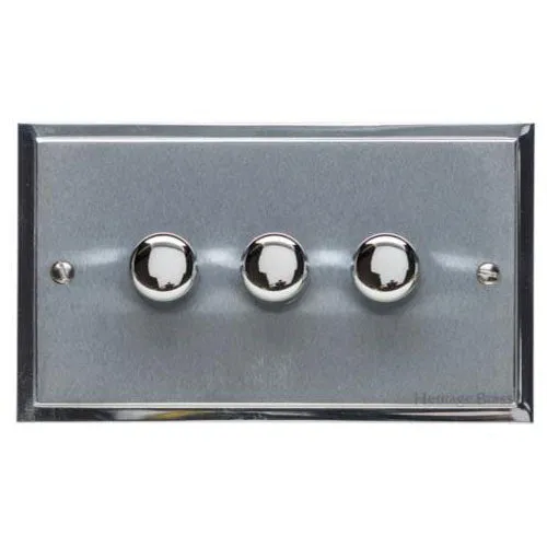 Elite Stepped Plate Range-Satin Chrome Dual Finish-3 Gang Dimmer (250 watts)