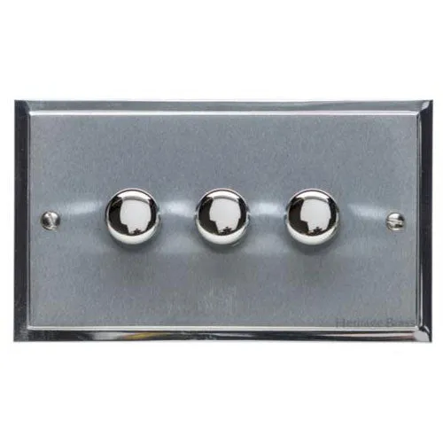 Elite Stepped Plate Range-Satin Chrome Dual Finish-3 Gang LED Dimmer (Compatible with LED Lamps)