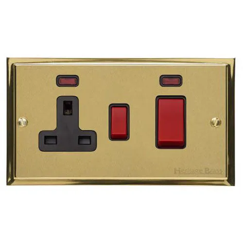 Elite Stepped Plate Range-Satin Brass Dual Finish-45A Cooker Unit + 13A Socket