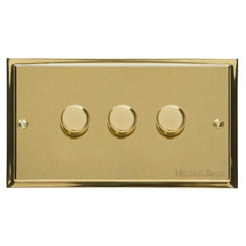 Elite Stepped Plate Range-Satin Brass Dual Finish-3 Gang Dimmer (400 watts)