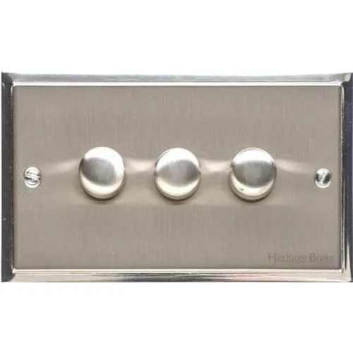Elite Stepped Plate Range-Satin Nickel Dual Finish -3 Gang LED Dimmer (Compatible with LED Lamps)