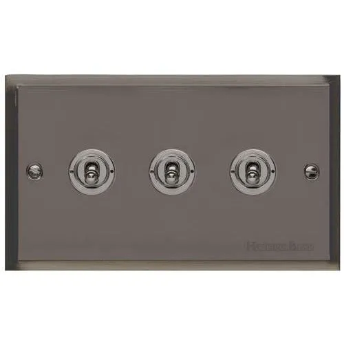 Elite Stepped Plate Range-Black Nickel-3 Gang Toggle Switch